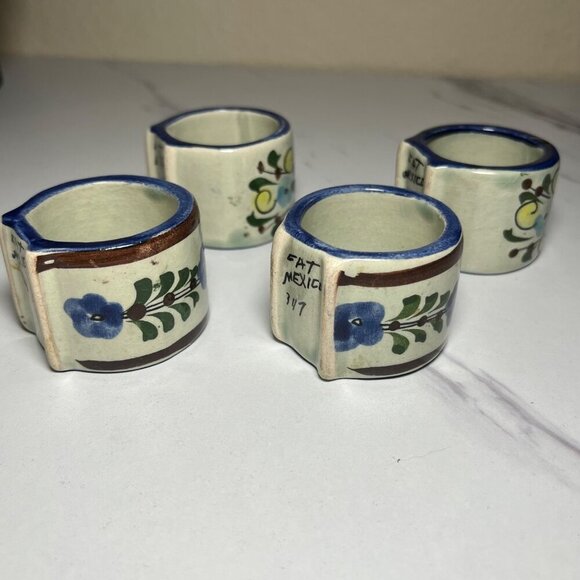 Hand-Painted Mexican Ceramic Floral Napkin Ring Set of 4 - Picture 5 of 11